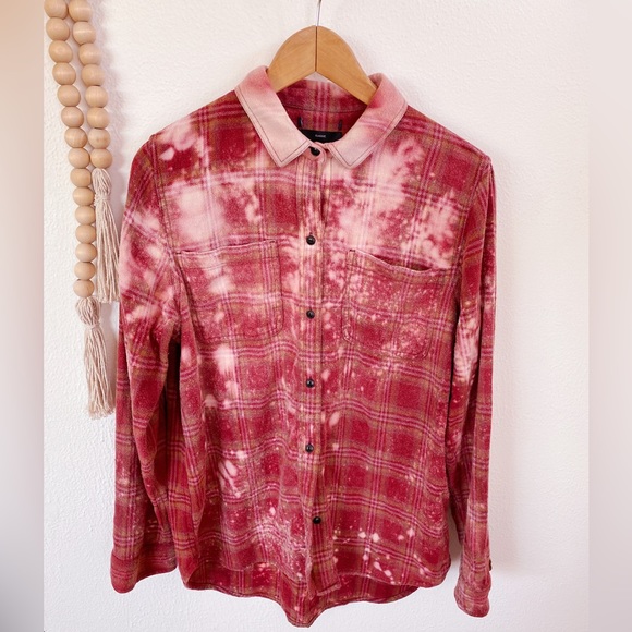 Distressed Bleach Flannel Oversized Boyfriend Shirt 437 - Picture 1 of 5